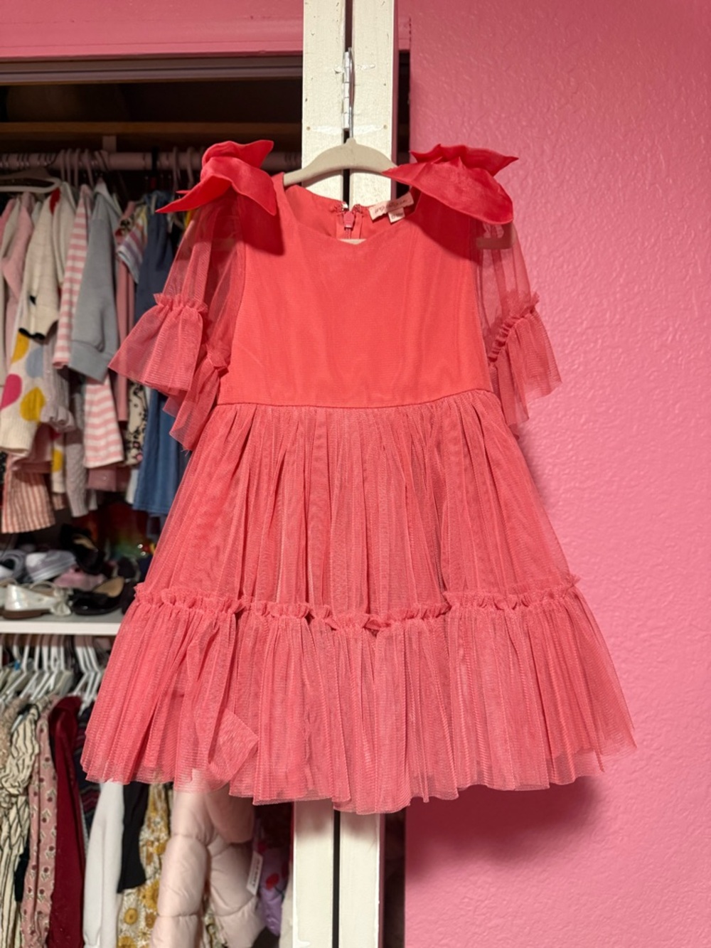 Ivy City Co Coral Pink Tulle Ruffle Party Dress
